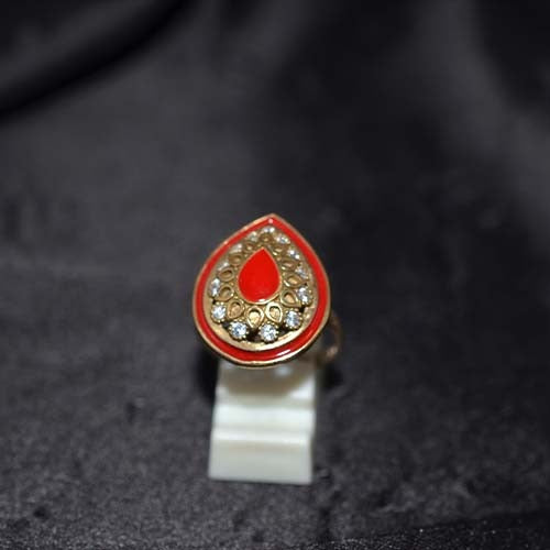 6 Carat Gold Plated Red Enamel Teardrop Ring
