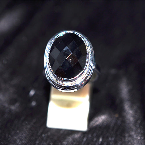 925 Sterling Silver Faceted Black Onyx Ring