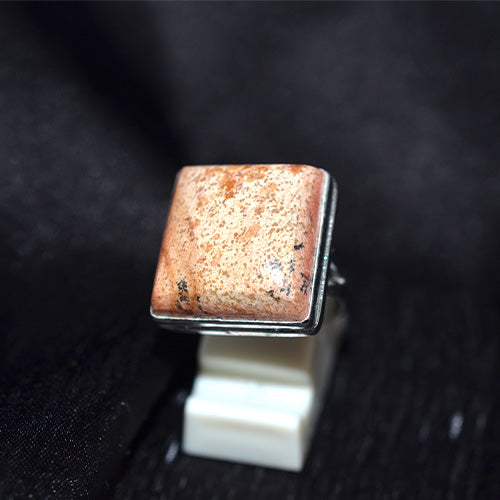 925 Sterling Silver Square Picture Jasper Ring
