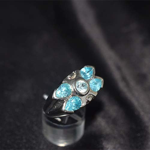 925 Sterling Silver Blue Topaz Multi-Stone Cluster Ring