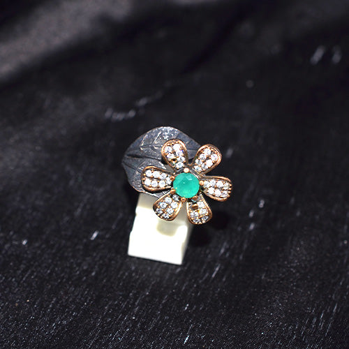 925 Sterling Silver Turkish Green Stone Flower Ring