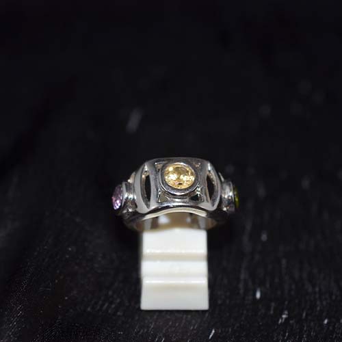 925 Sterling Silver Citrine Amethyst Duo Gemstone Ring