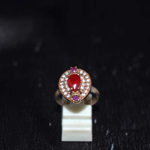 6 Carat Gold Plated Red Pear Halo Ring