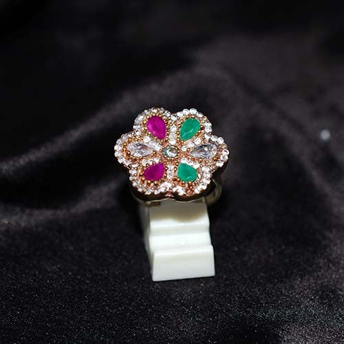 6 Carat Gold Plated Multicolor Gemstone Floral Ring