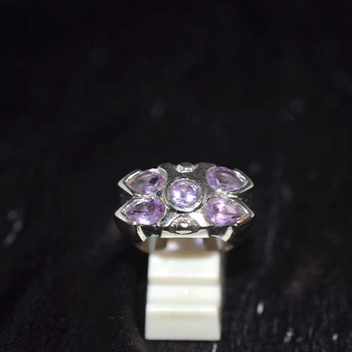 925 Sterling Silver Purple Amethyst Petal Cluster Ring