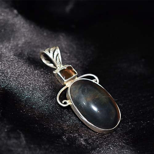 925 Sterling Silver Black Onyx Oval Pendant