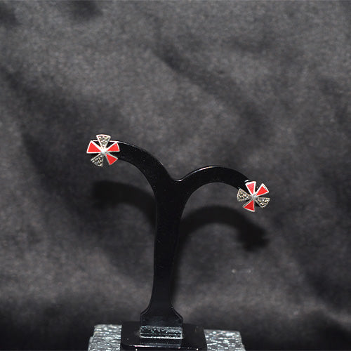 925 Sterling Silver Red Enamel Pinwheel Stud Earrings