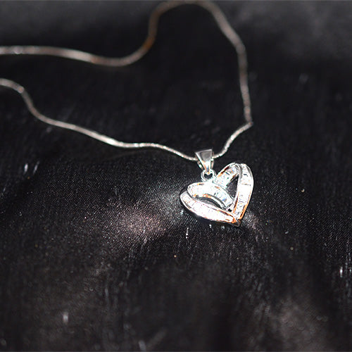 925 Sterling Silver Baguette Crystal Interlocking Heart Pendant