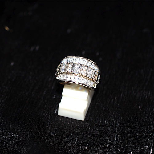 925 Sterling Silver Multi-Row Baguette and Princess-Cut Crystal Band Ring