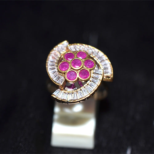 6 Carat Gold Plated Pink Ruby Baguette Swirl Ring