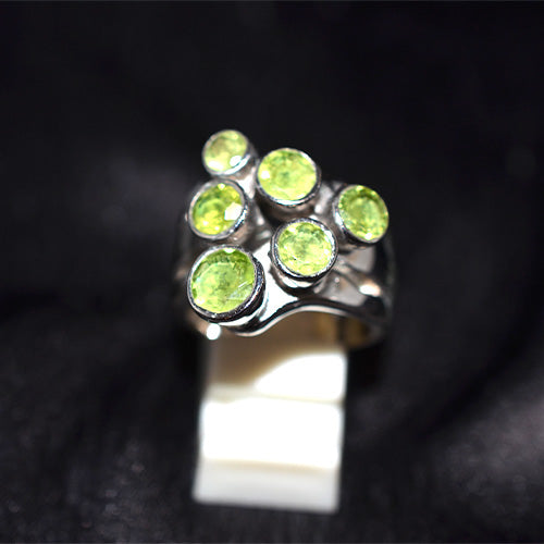925 Sterling Silver Peridot Cluster Wide Band Ring