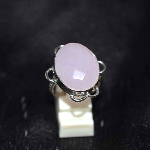 925 Sterling Silver Faceted Rose Quartz Ornate Scroll Ring