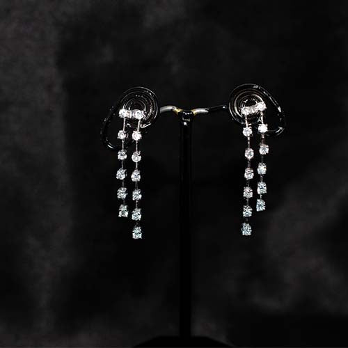 925 Sterling Silver White Crystal Double Strand Drop Earrings