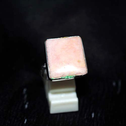 925 Sterling Silver Pink Opal Raw Top Square Ring