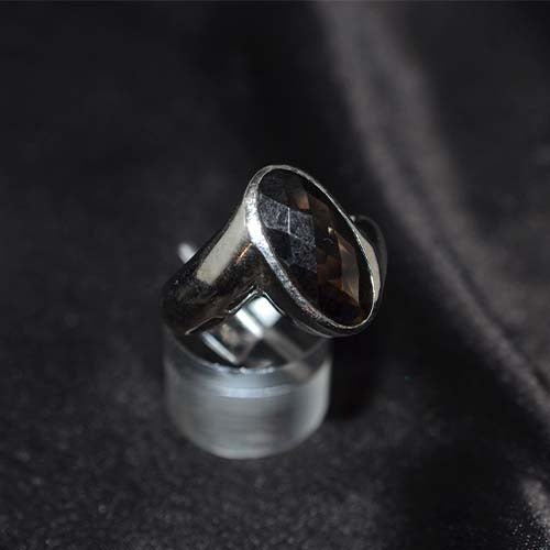 925 Sterling Silver Smoky Quartz Elongated Oval Ring