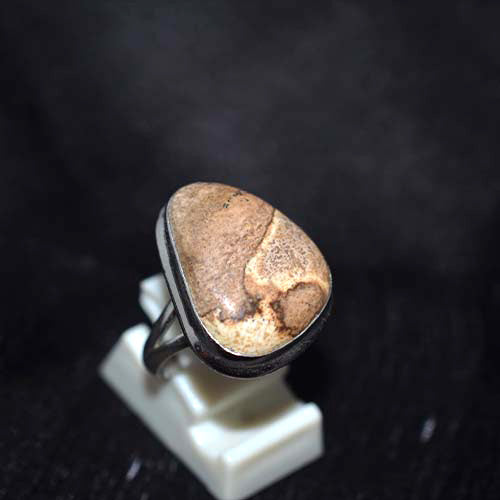 925 Sterling Silver Brown Picture Jasper Triangle Ring