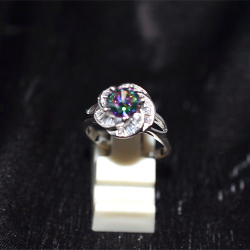 925 Sterling Silver Mystic Topaz and Baguette Ballerina Halo Ring