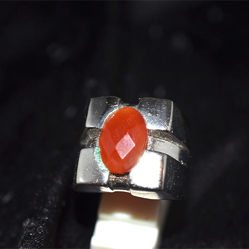 925 Sterling Silver Oval Carnelian Wide Panel Ring