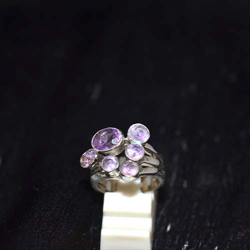 925 Sterling Silver Purple Gemstone Multi Size Cluster Ring