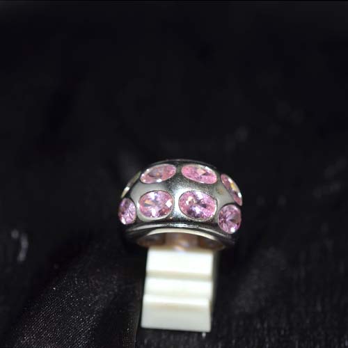 925 Sterling Silver Pink Cubic Zirconia Wide Band Oval Ring