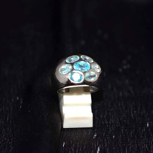 925 Sterling Silver Blue Topaz Cluster Dome Ring