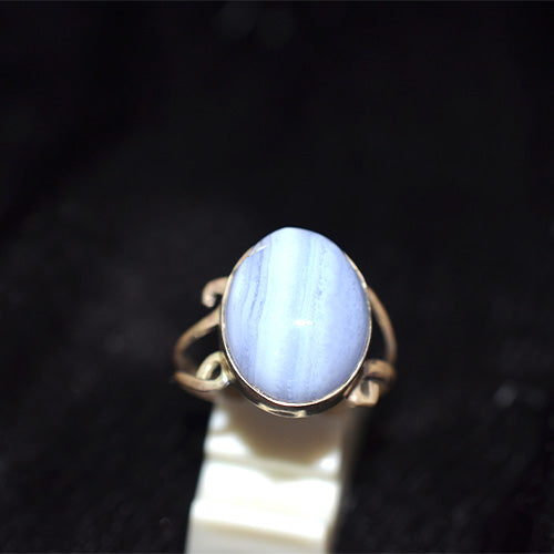 925 Sterling Silver Turkish Blue Lace Agate Oval Ring