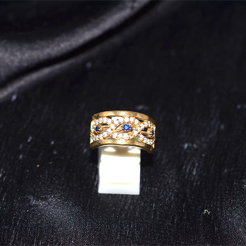 6 Carat Gold Plated Blue and White Crystal Turkish Band Ring