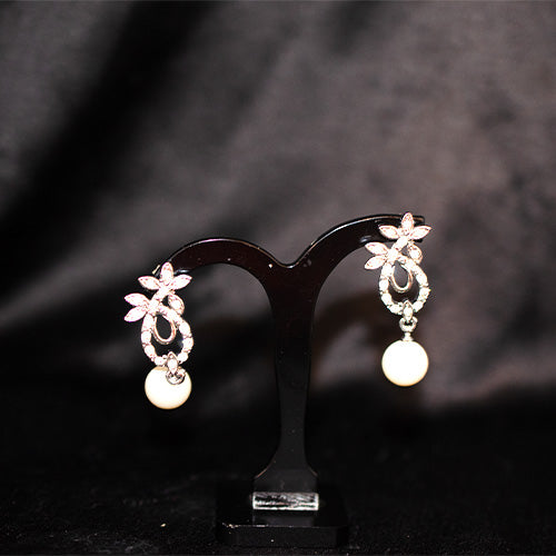 925 Sterling Silver Crystal Flower and Pearl Drop Earrings