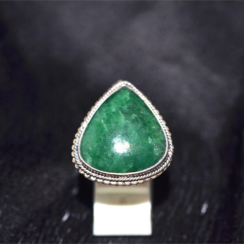 925 Sterling Silver Teardrop Green Aventurine Ring with Rope Detail