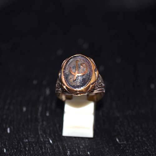 925 Sterling Silver Two-Tone Elif Vav Signet Ring with Geometric Engraved Band