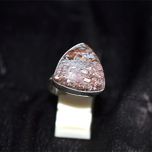 925 Sterling Silver Red Moss Agate Triangle Ring