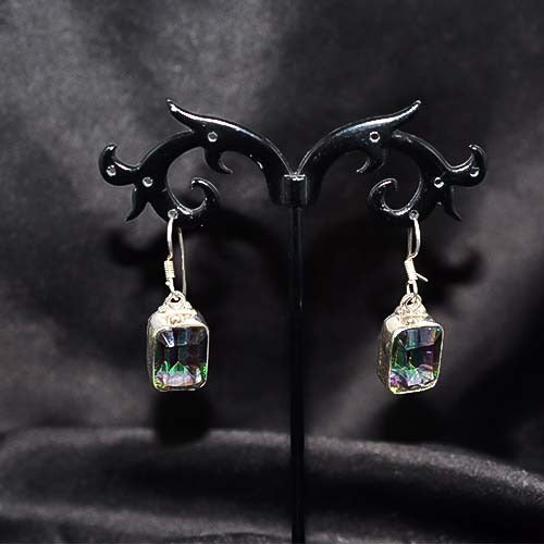 925 Sterling Silver Mystic Quartz Rectangle Drop Earrings