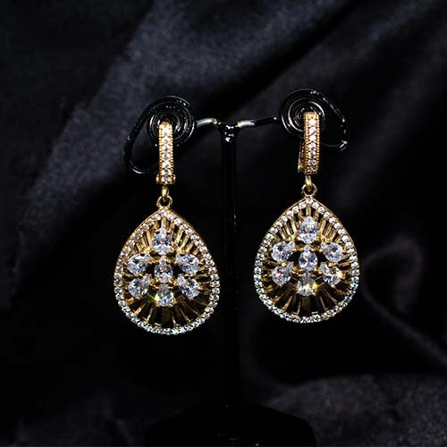 6 Carat Gold Plated Cubic Zirconia Floral Teardrop Earrings