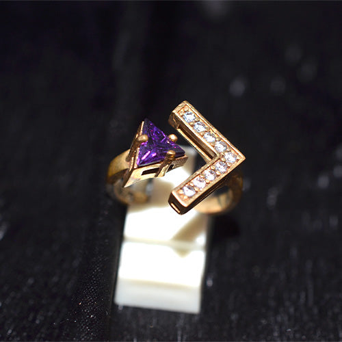 6 Carat Gold Plated Princess Cut Amethyst Architectural Ring
