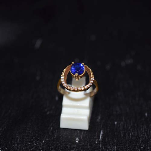 6 Carat Gold Plated Blue Sapphire Orbit Design Ring