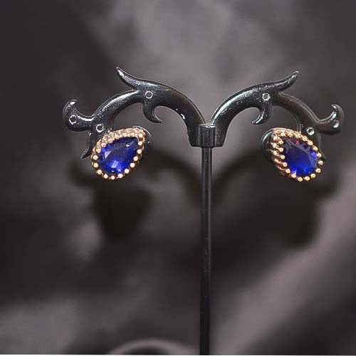 6 Carat Gold Plated Blue Sapphire Teardrop Stud Earrings