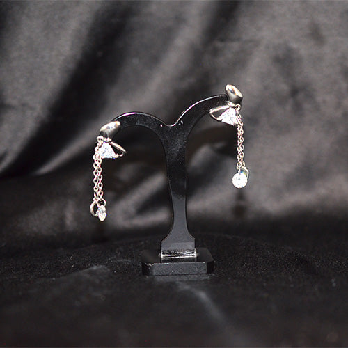 925 Sterling Silver Fan Design Crystal Chain Drop Earrings