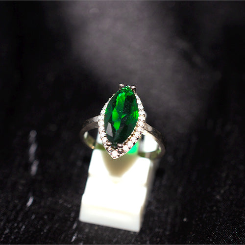 925 Sterling Silver Turkish Green Marquise Halo Ring