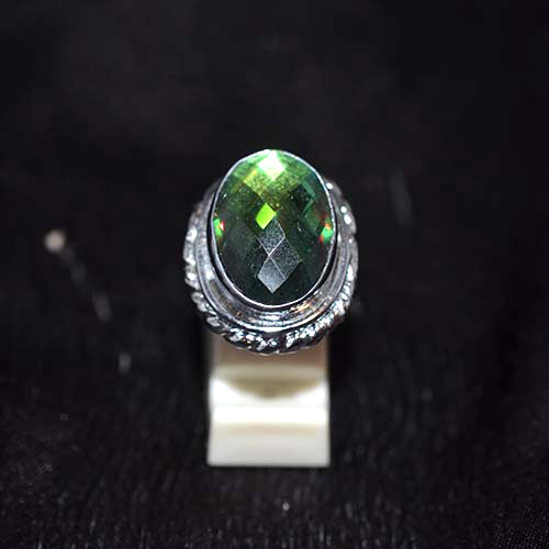 925 Sterling Silver Oval Mystic Topaz Rope Detail Ring