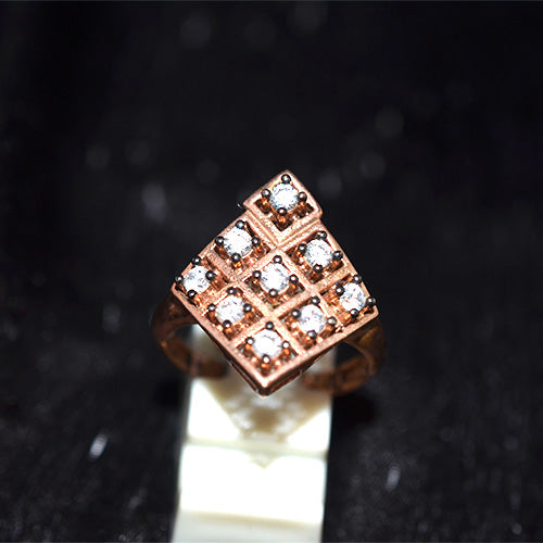 6 Carat Gold Plated Turkish Geometric Grid Pave Ring