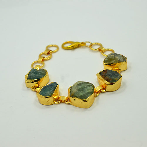 6 Carat Gold Plated Raw Green Gemstone Link Bracelet