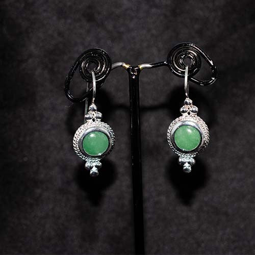 925 Sterling Silver Green Aventurine Round Drop Earrings
