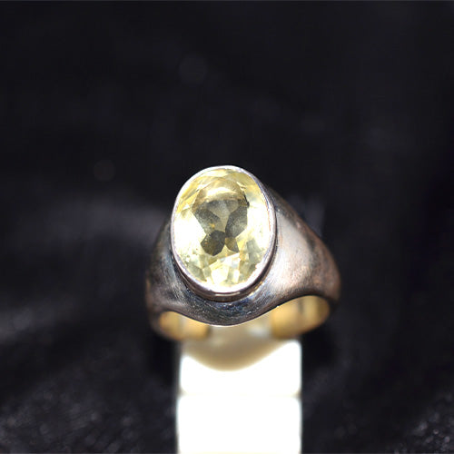 925 Sterling Silver Oval Lemon Quartz Wide Band Ring