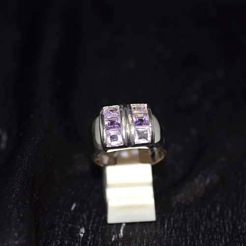 925 Sterling Silver Light Purple Gemstone Dual Row Square Ring