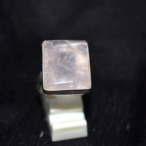 925 Sterling Silver Rose Quartz Rectangle Ring