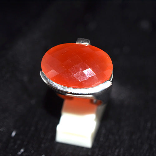925 Sterling Silver Oval Faceted Carnelian Bypass Ring