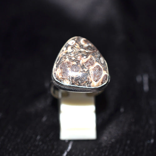 925 Sterling Silver Trillion Cut Fossil Coral Ring