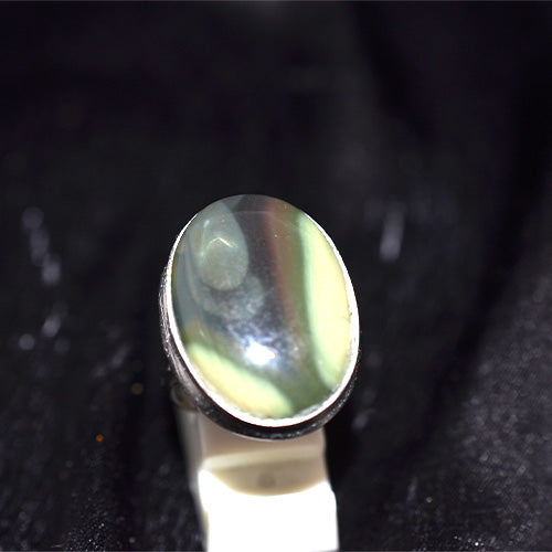 925 Sterling Silver Banded Green Jasper Oval Ring