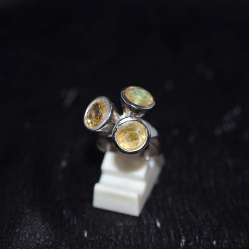 925 Sterling Silver Yellow Citrine Trio Disc Ring