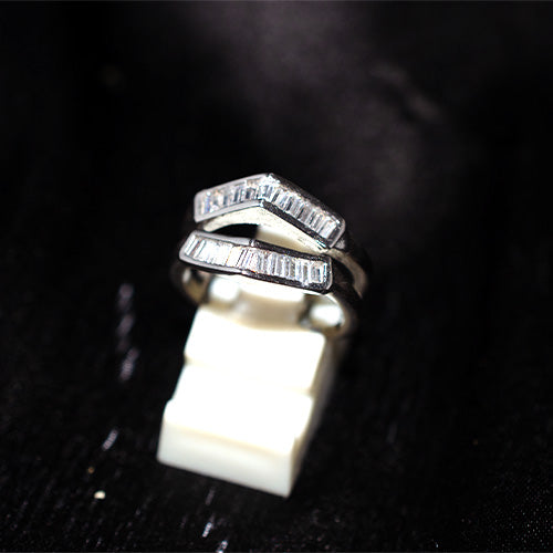 925 Sterling Silver Baguette Double Chevron Ring